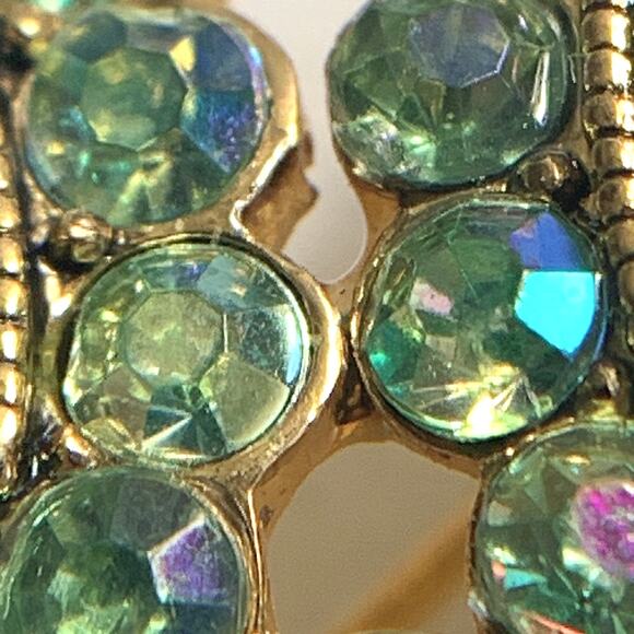 VTG 1960s Brooch Green Cabochons Rhinestones Starburst Sparkling Opal-Look MCM - Picture 13 of 15